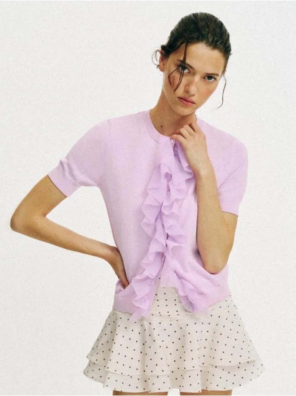 NWT Zara Woman CARDIGAN WITH SHORT SLEEVES AND RUFFLES Top Size S Small